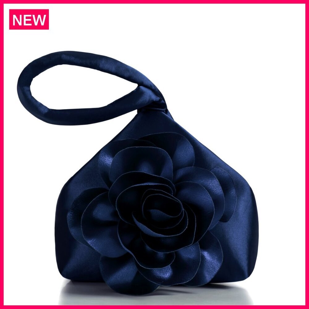 Satin Evening Clutch with Floral Design, 7x8 Inches, Perfect for Parties &